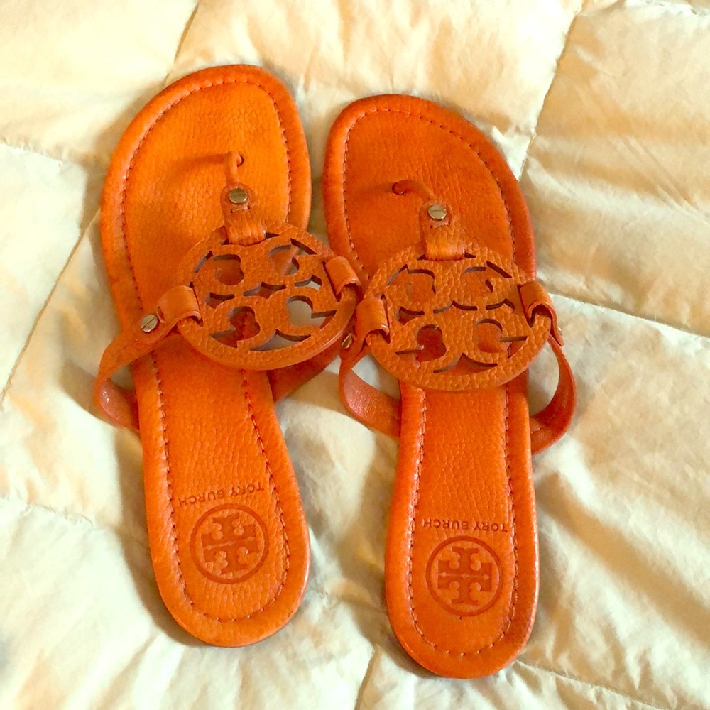 Tory Burch Miller Sandal Tiger Lily Orange Sz9 GUC